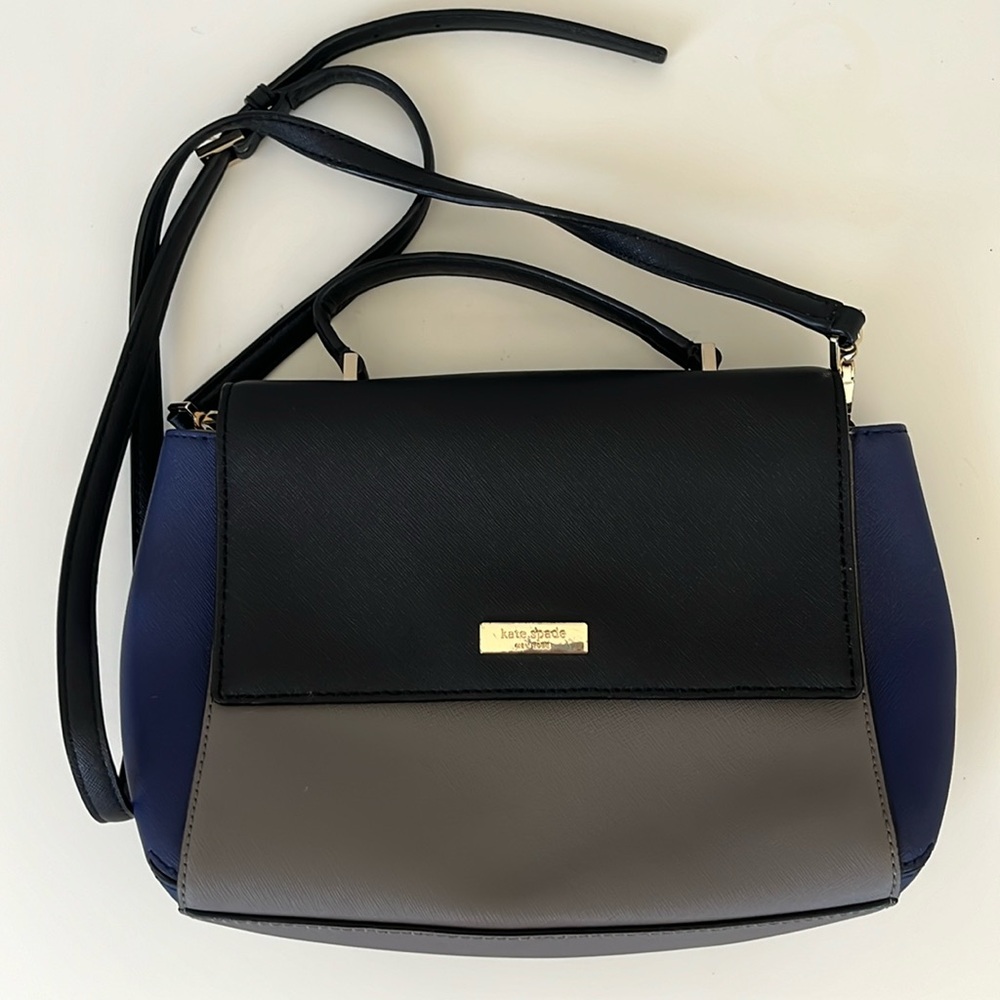 Kate Spade Leather Crossbody Purse Black Grey Blue